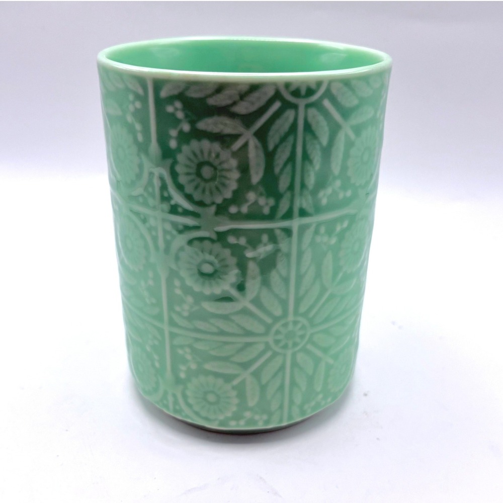 Starbucks Coffee Mug 12oz Mint Green Embossed Floral Tile Pattern Ceramic Cup - Picture 3 of 6